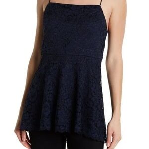 Alice + Olivia Maxine Navy Blue Lace Peplum Top. Pre-Owned.